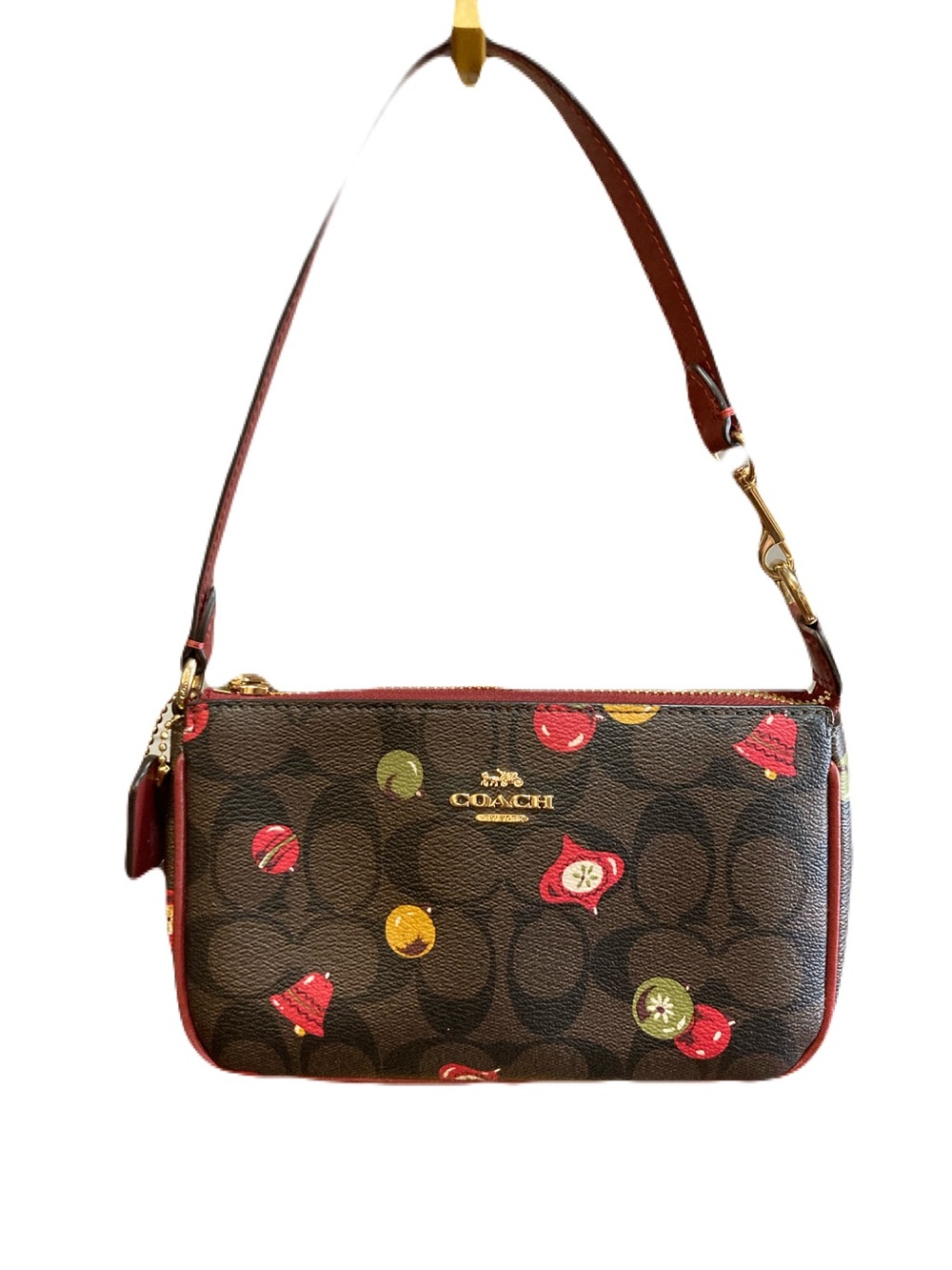Coach Nolita 19 Wristlet Signature Canvas Christmas Holiday Ornament Print EUC